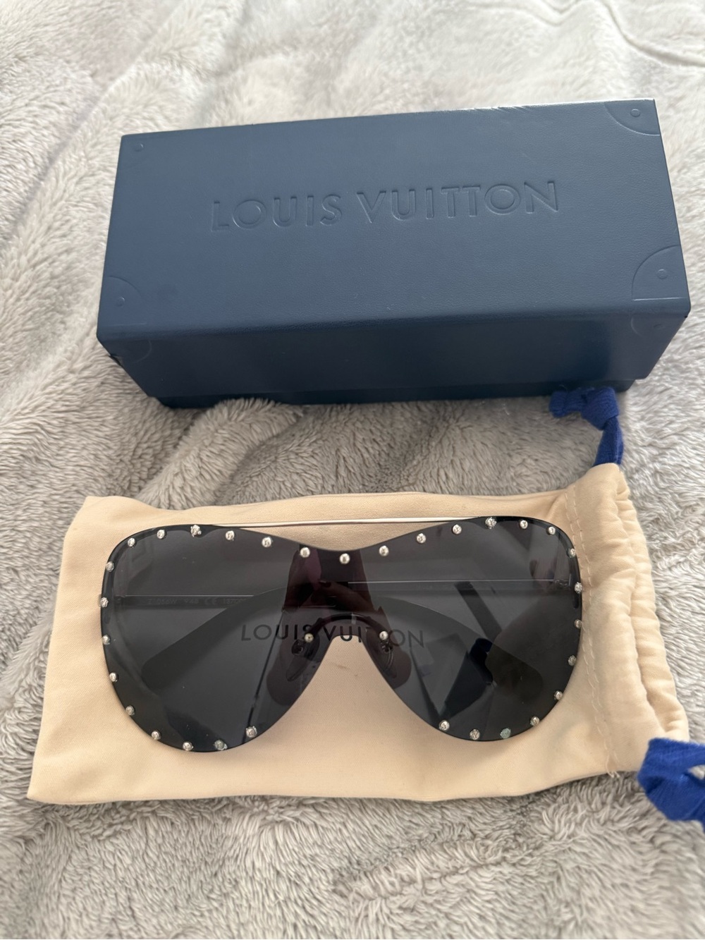 Louis Vuitton Metal The Party Black Shield Sunglasses with Silver Studs